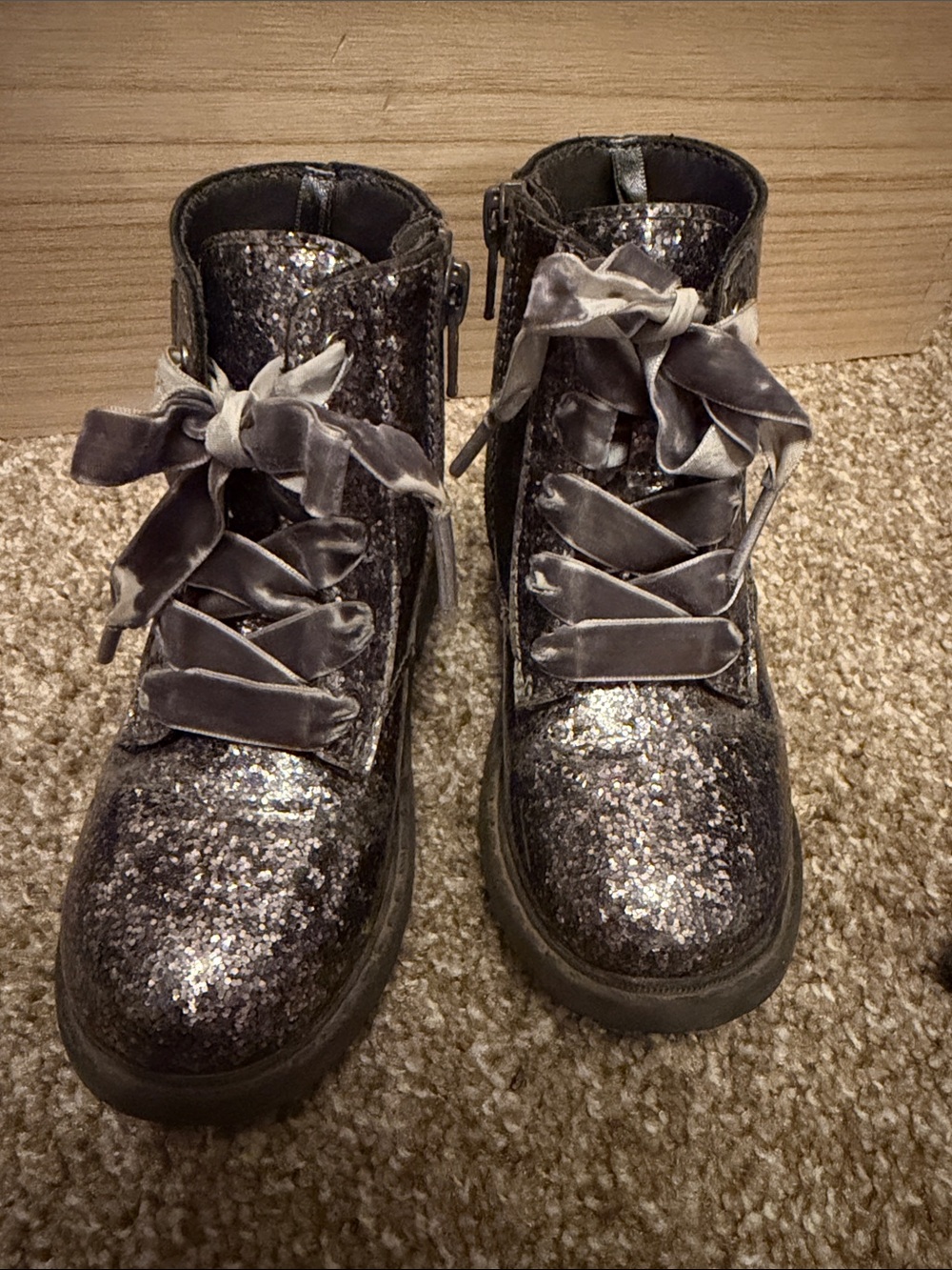 Toddler Glitter Lace-Up Ankle Boots in Silver - Picture 8 of 8